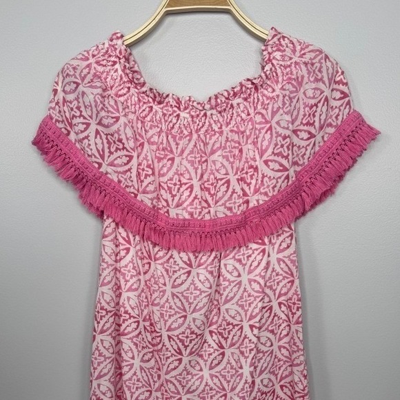 Hatley Olivia Dress Small Pink White Off Shoulder Organic Cotton Tassel‎ Trim - Picture 9 of 15